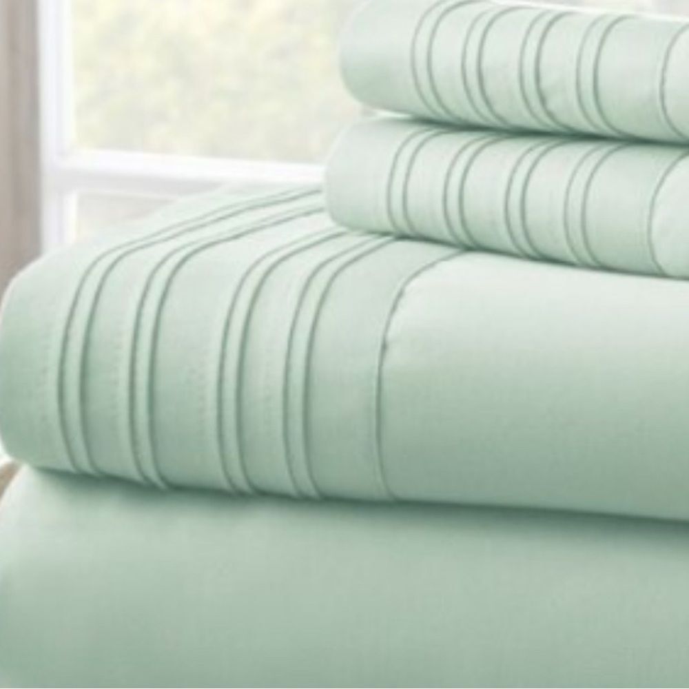 Fine Linen 1000 TC QUEEN Sheet Set MISTY BLUE